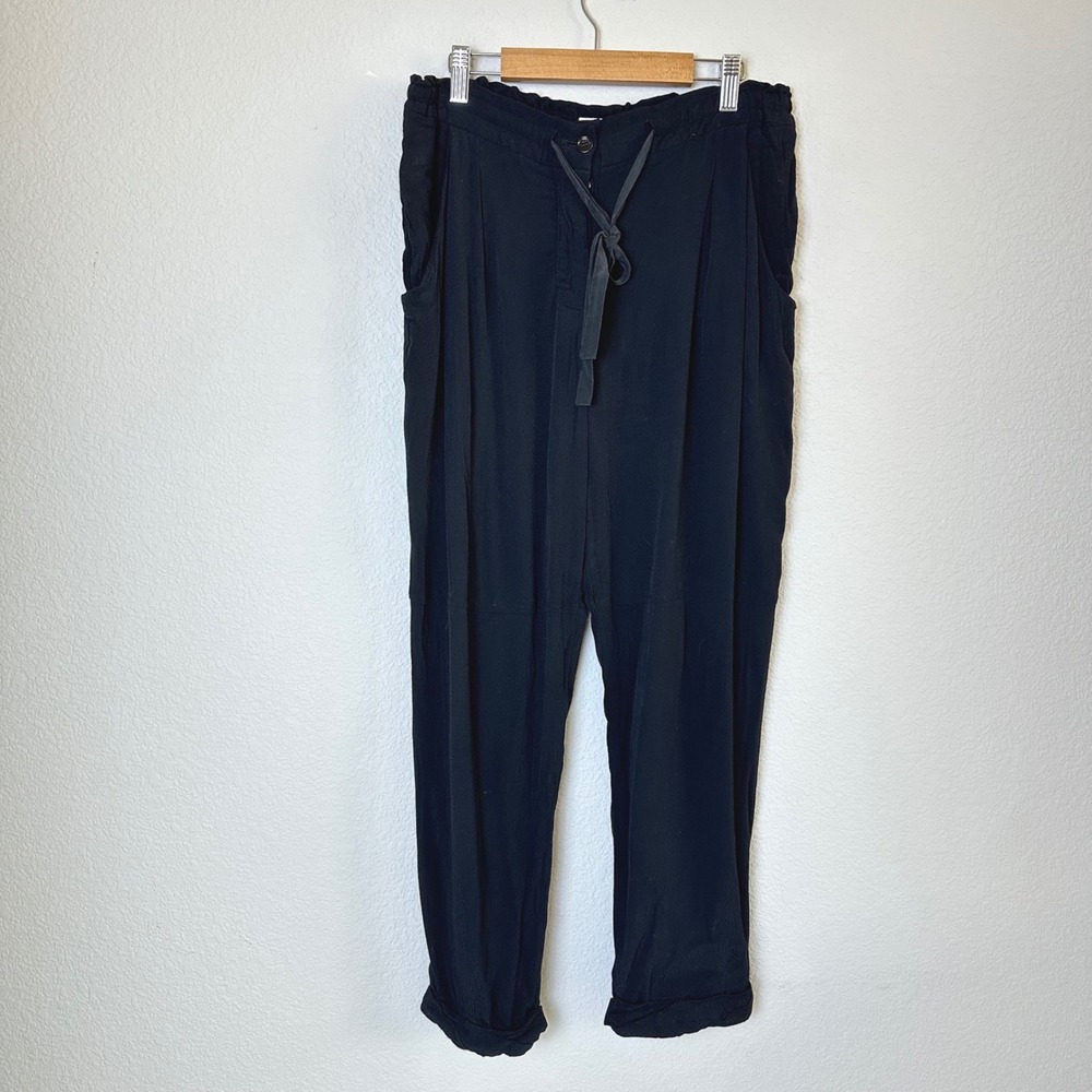 Wilfred Aritzia Black Pleated‎ Tapered Crepe Silk Lined Drawstring Pants Size M